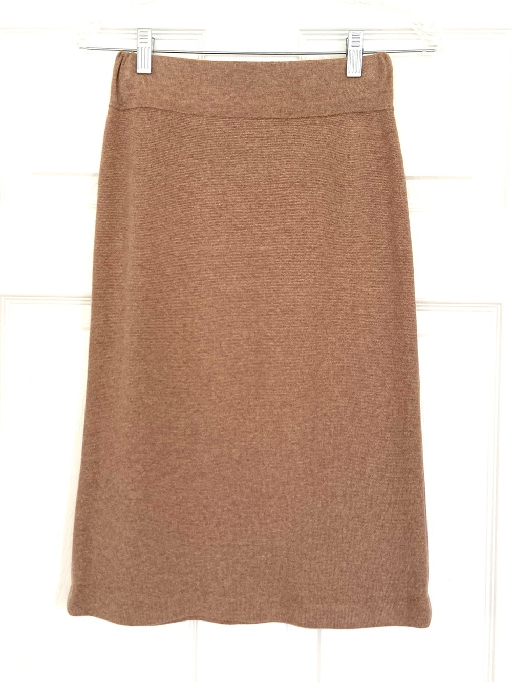Ann Taylor Camel Brown Sweater Knit Midi Skirt XS Minimalist Downtown Girl